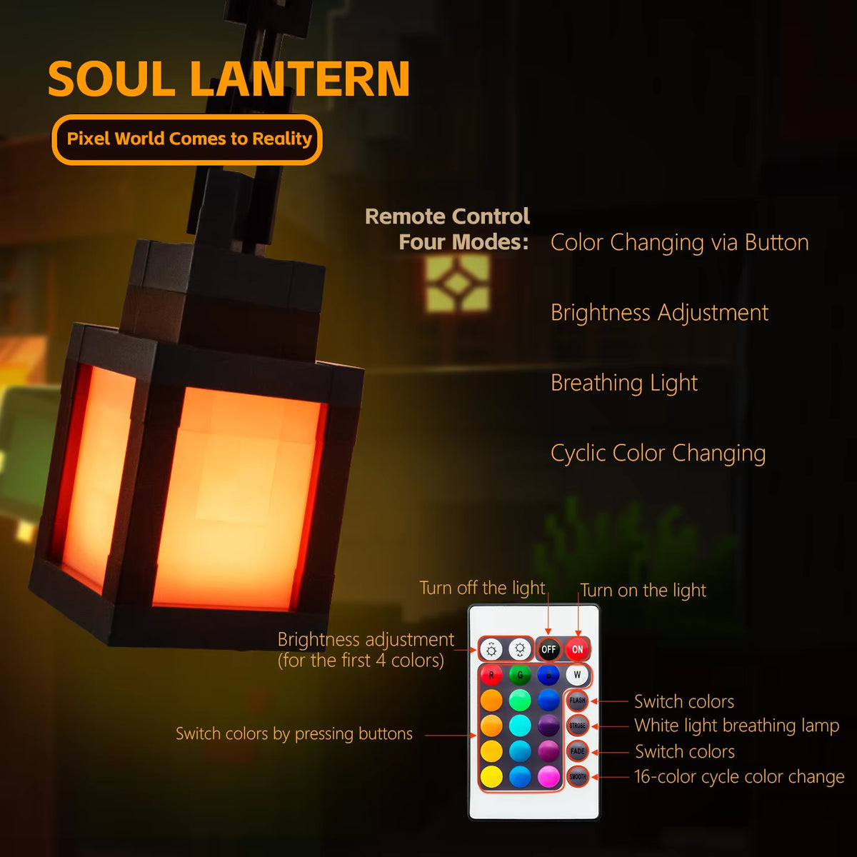 Pixel Lantern Night Light – Cordless, 16 Colors