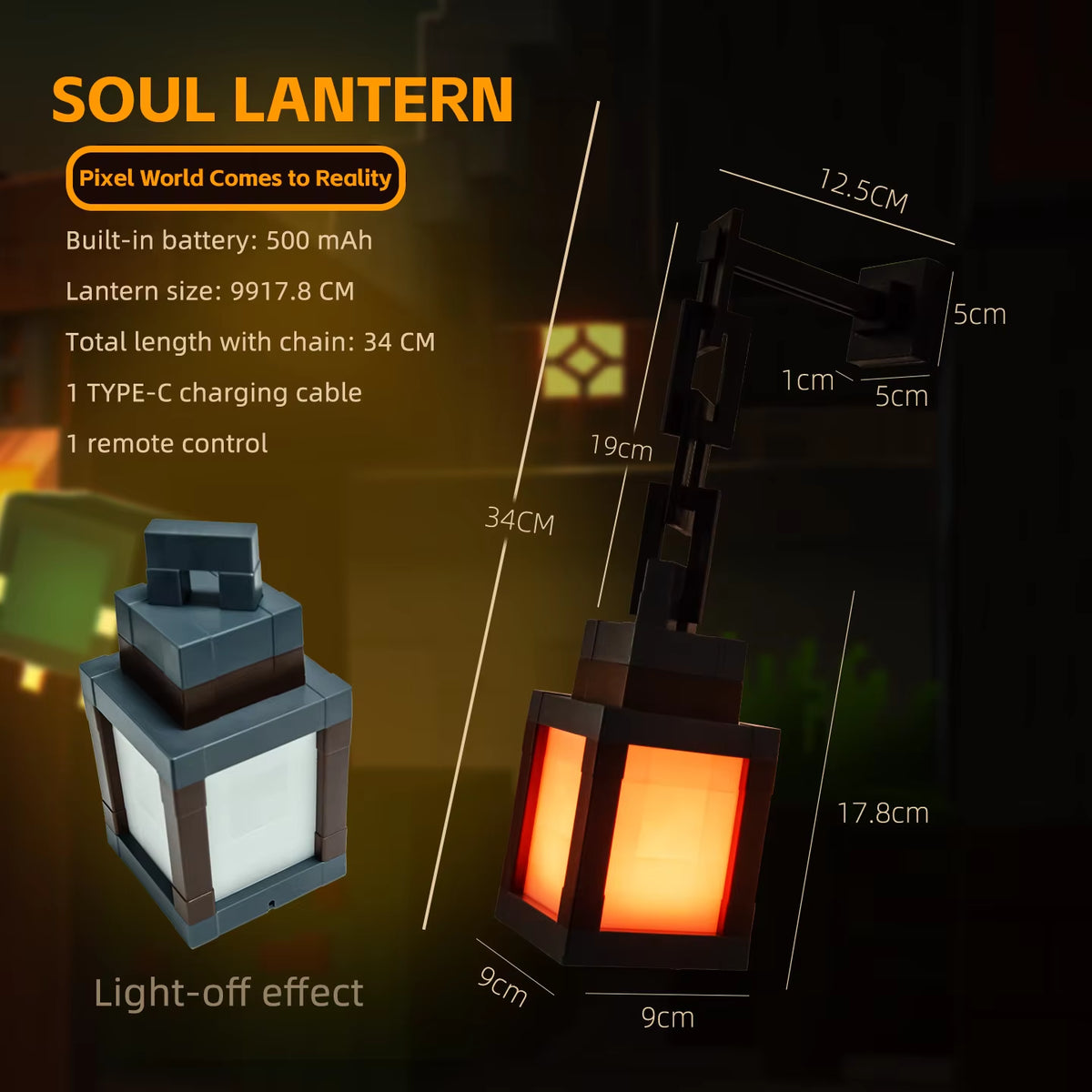 Pixel Lantern Night Light – Cordless, 16 Colors