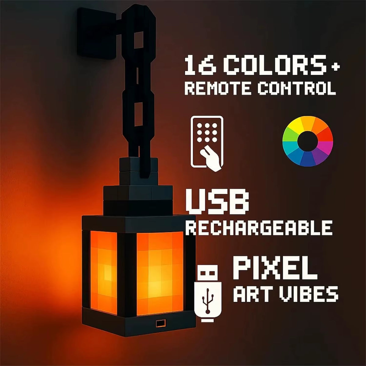 Pixel Lantern Night Light – Cordless, 16 Colors